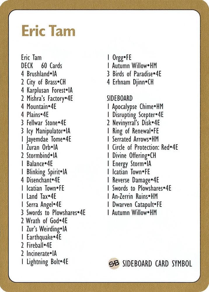 1996 Eric Tam Decklist Card