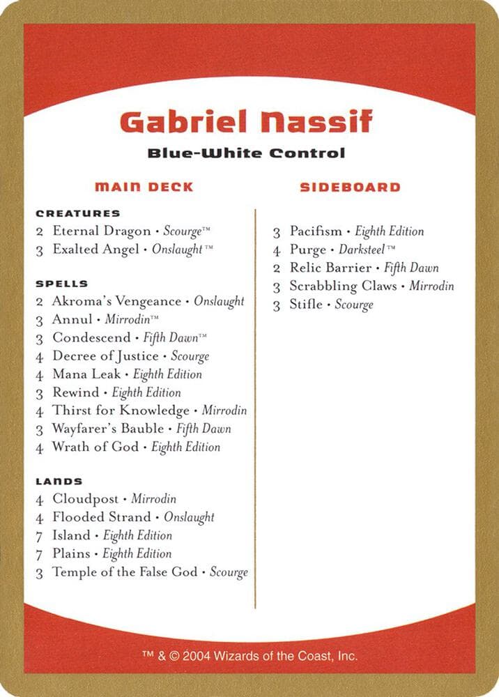 2004 Gabriel Nassif Decklist Card