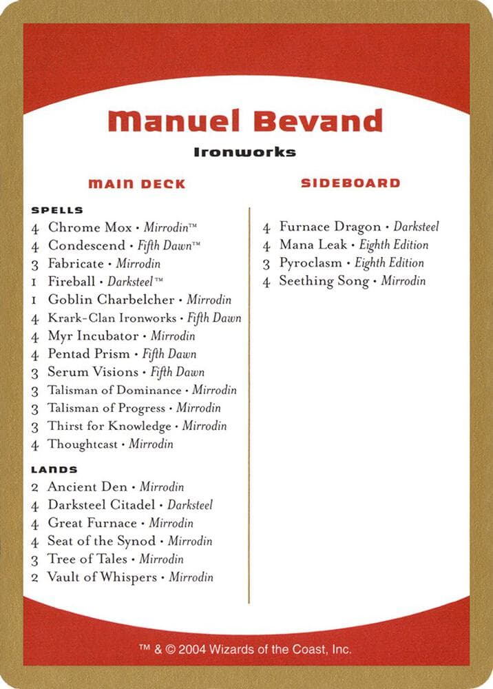 2004 Manuel Bevand Decklist Card